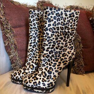 Kelsi Dagger "Carlotta" Leopard Leather & Calf Skin Boots US Size 8.5 Brand New